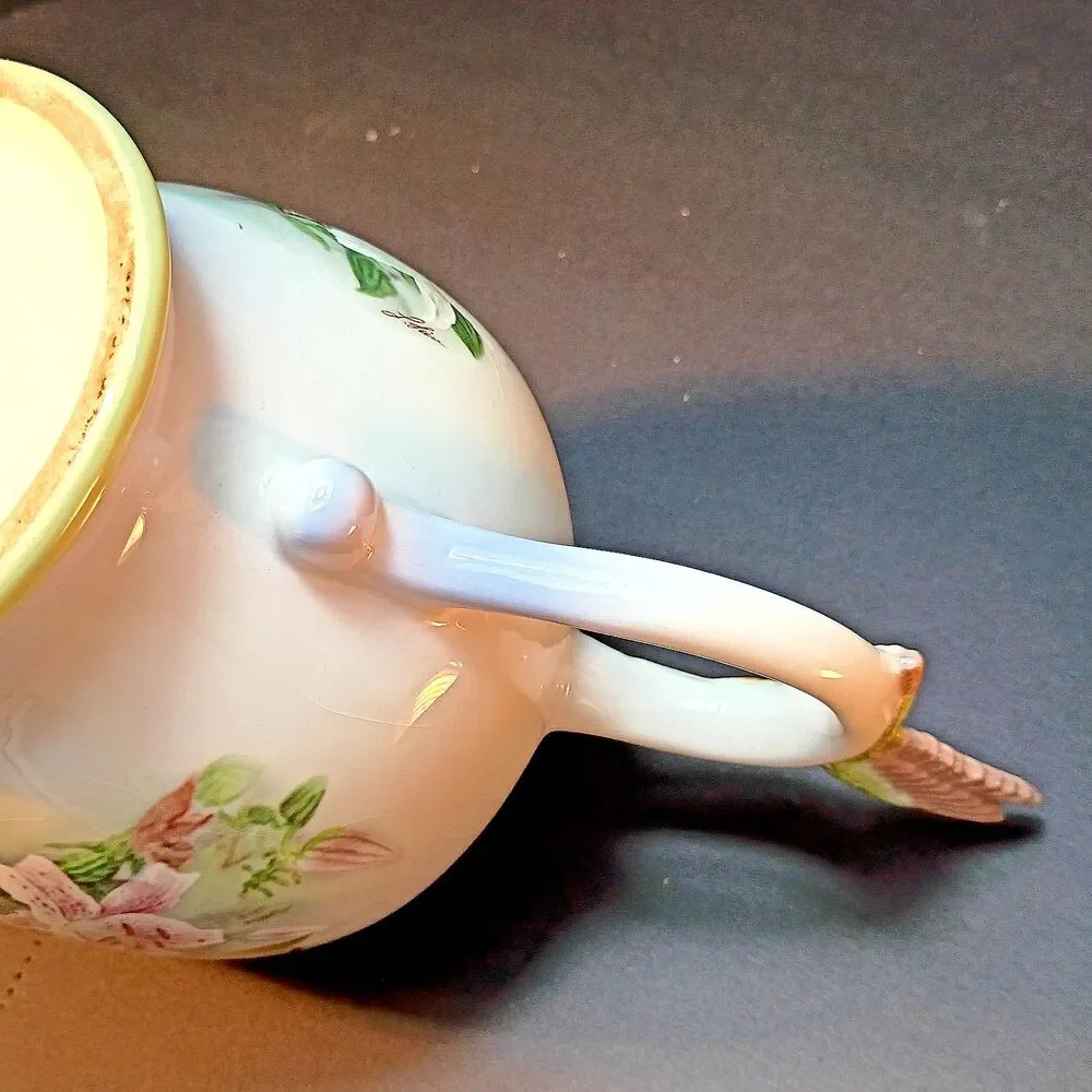Vintage Hummingbird Lily Floral Teapot China Collectible Lina Lui Bird Decor Gif